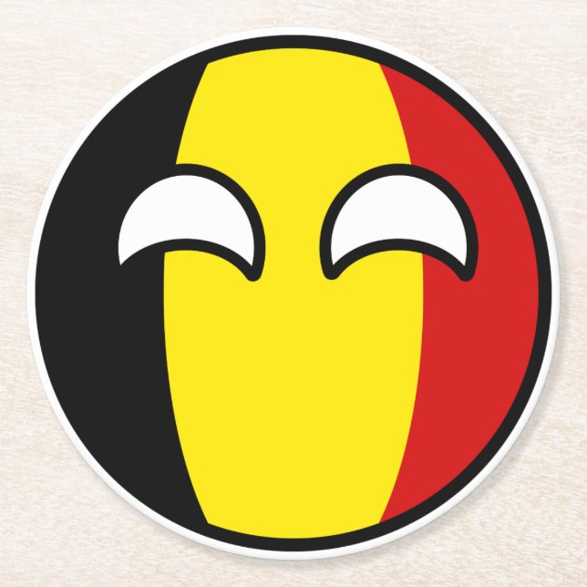 Funny Trending Geeky Belgium Countryball Round Paper Coaster (Front)