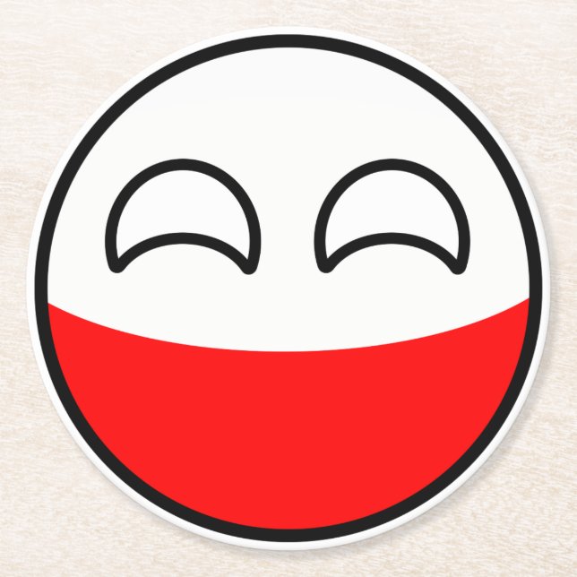 Funny Trending Geeky Poland Countryball Round Paper Coaster (Front)