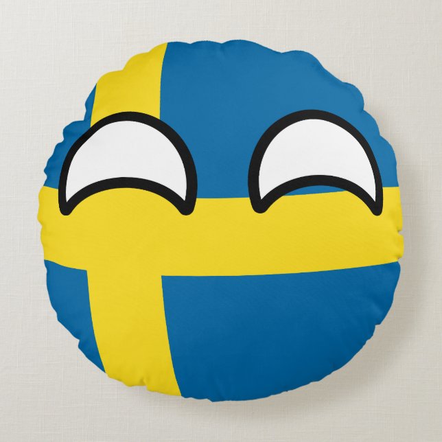 Funny Trending Geeky Sweden Countryball Round Pillow (Front)