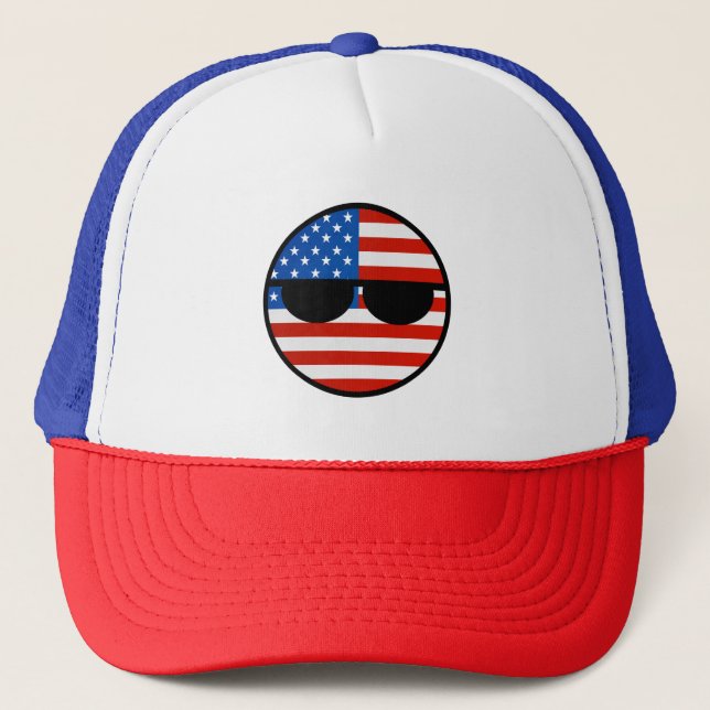 Funny Trending Geeky USA Countryball Trucker Hat (Front)