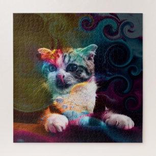 FUNNY TRENDY COLORFUL CAT ART JIGSAW PUZZLE