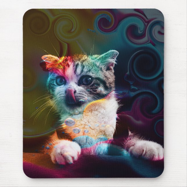 FUNNY TRENDY COLORFUL CAT ART MOUSE PAD (Front)
