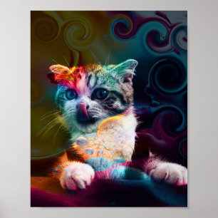 FUNNY TRENDY COLORFUL CAT ART POSTER