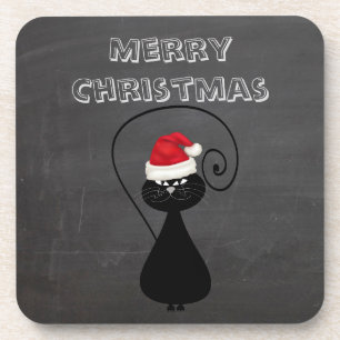 Funny Trendy cute Santa cat Christmas chalkboard Coaster