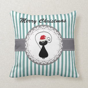 Funny Trendy cute Santa cat Christmas holiday Throw Pillow