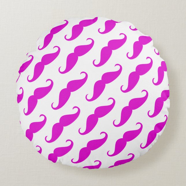 Funny trendy pink neon moustache pattern round pillow (Front)