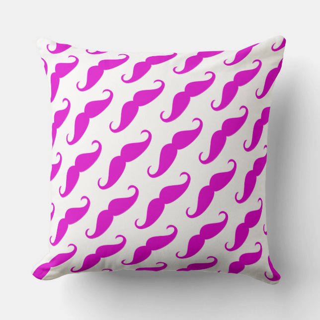 Funny trendy pink neon moustache pattern throw pillow (Front)