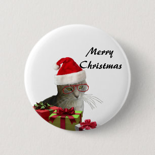 Funny trendy Santa wise cat Christmas 2 Inch Round Button