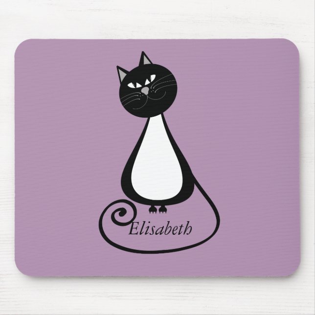 Funny trendy whimsical cartoon cat personalized mouse pad (Front)