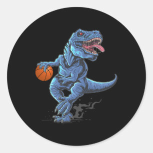 Funny Trex Dinosaur Playing Sketll Player Lover  Classic Round Sticker