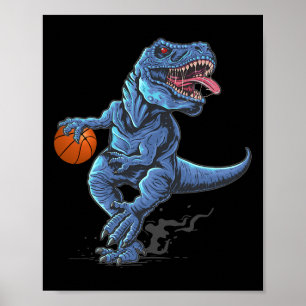 Funny Trex Dinosaur Playing Sketll Player Lover  Poster