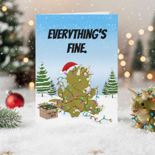 Funny Triceratops Tangled Christmas Lights Card