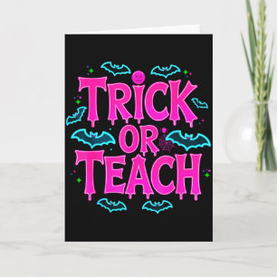 Funny Trick Or Teach Women Teacher Halloween Retro Card