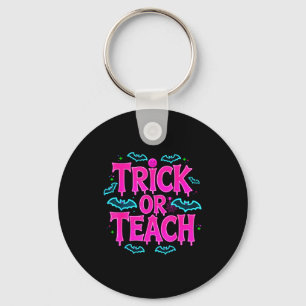Funny Trick Or Teach Women Teacher Halloween Retro Keychain