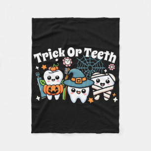 Funny Trick Or Teeth Halloween Dental Hygienist Or Fleece Blanket