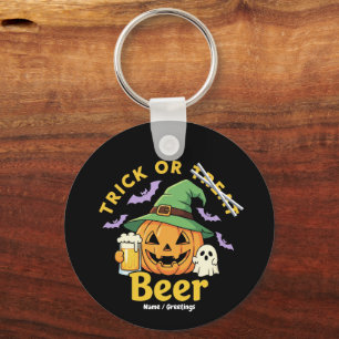 Funny Trick Or Treat Halloween Beer Party Design  Keychain