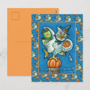 FUNNY TRICK OR TREAT SMELL MY FEET HALLOWEEN OWL HOLIDAY POSTCARD