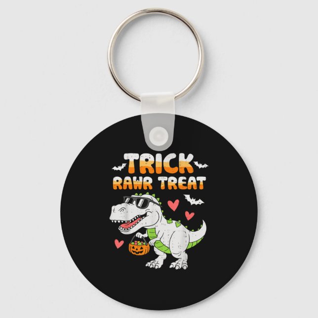 Funny Trick Rawr Treat Dinosaur T Rex Halloween To Keychain (Front)