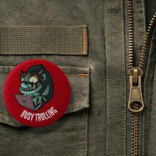 Funny Troll Busy Trolling Internet Laptop Cartoon 2 Inch Round Button