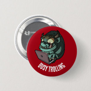 Funny Troll Busy Trolling Internet Laptop Cartoon 2 Inch Round Button