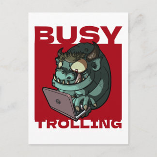 Funny Troll Busy Trolling Internet Laptop Cartoon Postcard