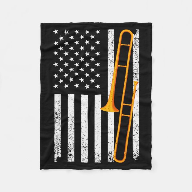 Funny Trombone Art For Men Women Jazz Music Trombo Fleece Blanket (Front)