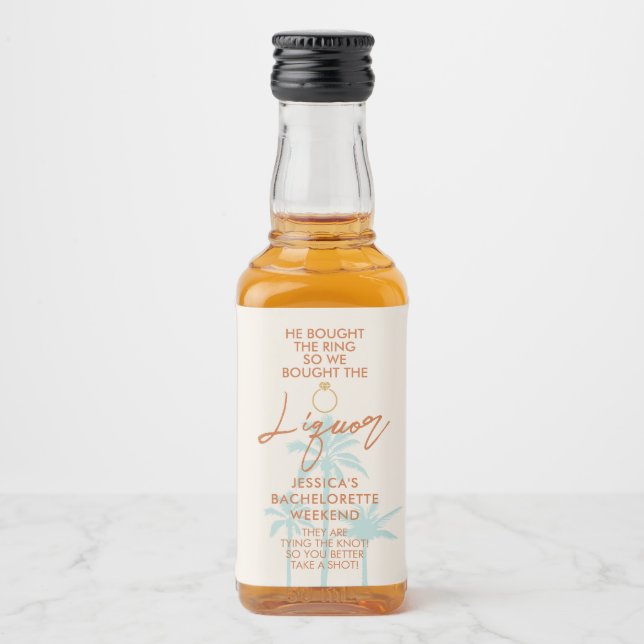 Funny Tropical Bachelorette Weekend Mini Liquor Bottle Label (Front)