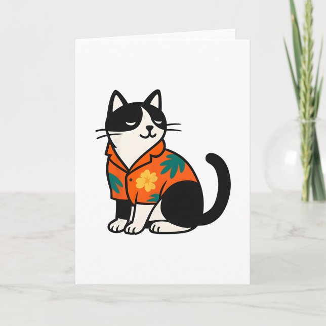 Funny Tropical Cat Hawaiian Aloha Vacation Design  Card (Front)