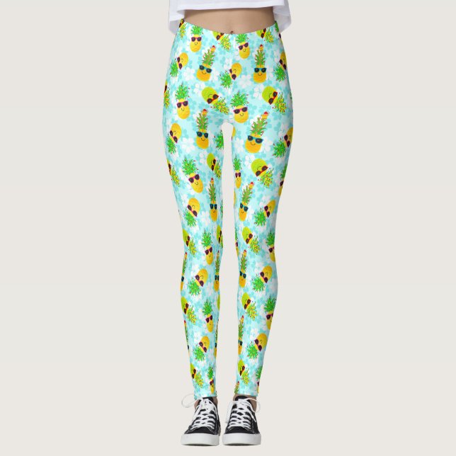 Funny Tropical Christmas Pineapples Leggings (Front)