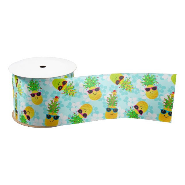 Funny Tropical Christmas Pineapples Satin Ribbon (Spool)