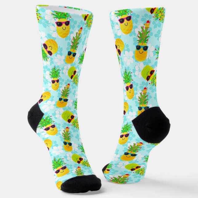 Funny Tropical Christmas Pineapples Socks (Angled)