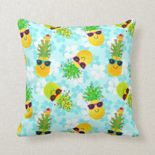 Funny Tropical Christmas Pineapples Throw Pillow