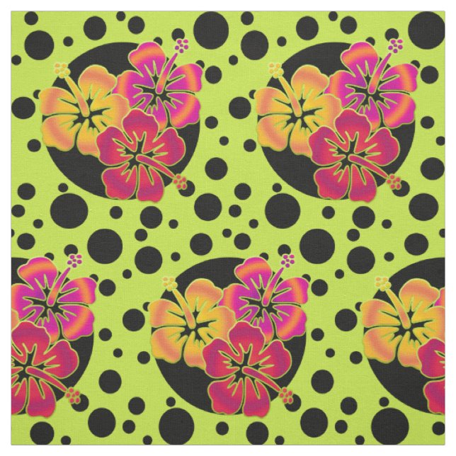 Funny Tropical Hibiscus blooms + your backgr Fabric (Swatch)