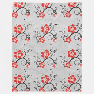 Funny Tropical Hibiscus Decor black red white Fleece Blanket