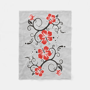 Funny Tropical Hibiscus Decor black red white Fleece Blanket