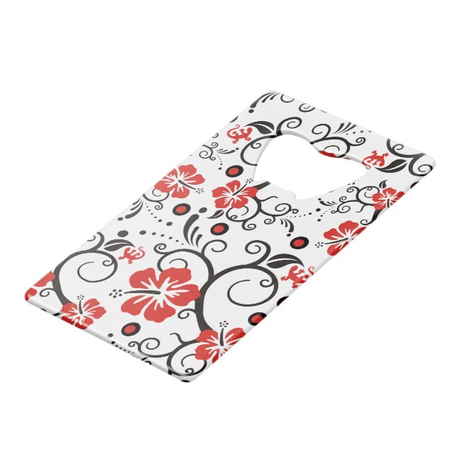 Funny Tropical Hibiscus Pattern + your background Credit Card Bottle Opener (Front Angled)