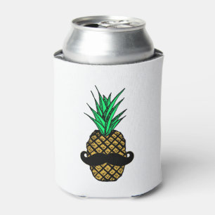 Funny Tropical Pineapple with Moustache Can Cooler