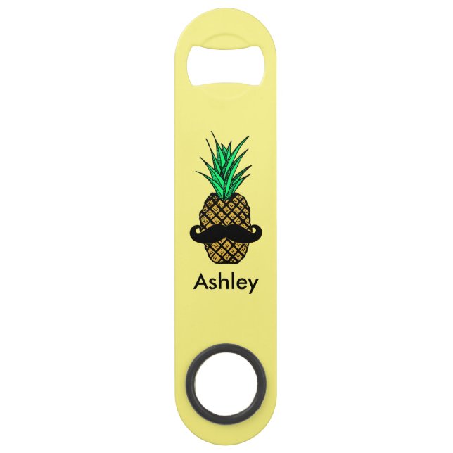 Funny Tropical Pineapple with Moustache Monogram Bar Key (Back)