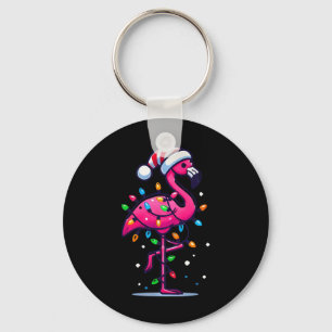 Funny Tropical Pink Flamingo Christmas In July Haw Keychain