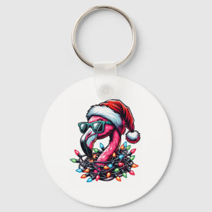 Funny Tropical Pink Flamingo Christmas In July Haw Keychain
