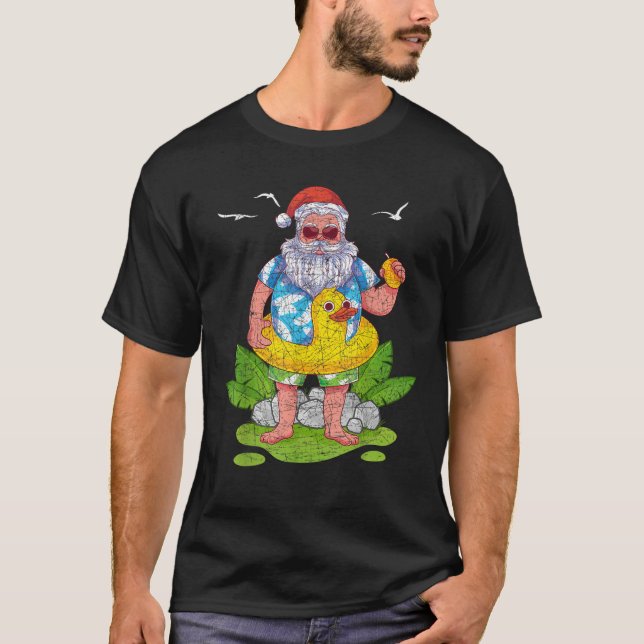 Funny Tropical Santa Claus Hawaiian Summer Christm T-Shirt (Front)