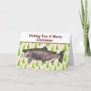 Funny Trout Fishing Pun Christmas Festive Custom Holiday Card