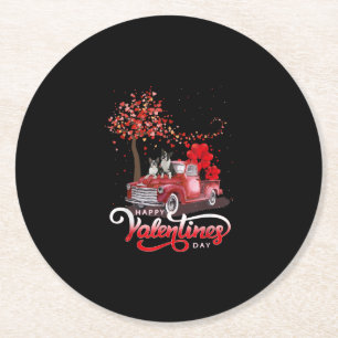 Funny Truck Valentines Day Boston Terrier Dog Hear Round Paper Coaster