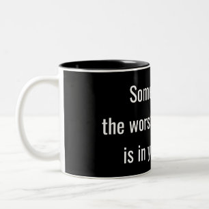 funny truism on black background Two-Tone coffee mug