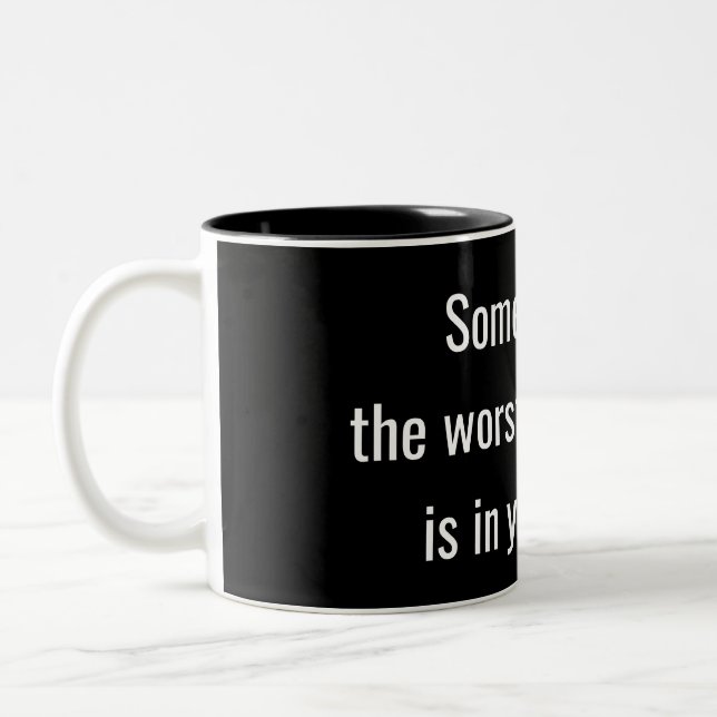 funny truism on black background Two-Tone coffee mug (Left)