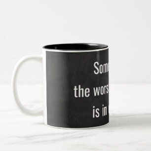 funny truism on black chalkboard Two-Tone coffee mug