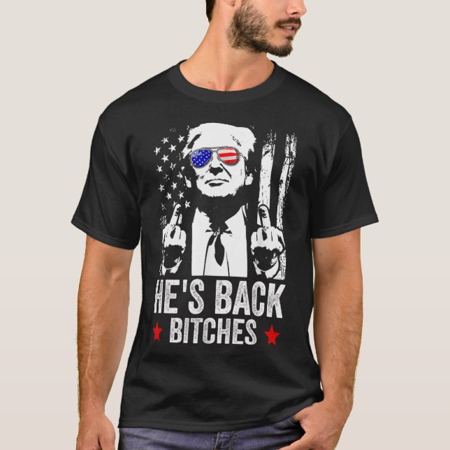Funny Trump 2024 He's Back Es Trump 2025  T-Shirt (Front)