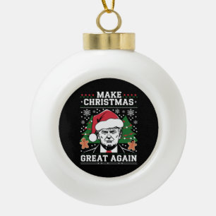 Funny Trump 2024 Make Christmas Great Again Ceramic Ball Christmas Ornament