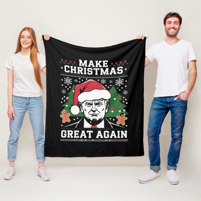 Funny Trump 2024 Make Christmas Great Again  Fleece Blanket (In Situ)