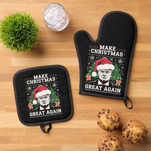 Funny Trump 2024 Make Christmas Great Again  Oven Mitt & Pot Holder Set (Top Down)